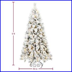 4-9 FT Prelit Snow Flocked Artificial Christmas Tree With Warm White Light Winte