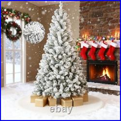 4-9 Ft Snow Flocked Artificial Christmas Tree Frosted Pine Tree Foldable Base