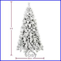 4-9 Ft Snow Flocked Artificial Christmas Tree Frosted Pine Tree Foldable Base