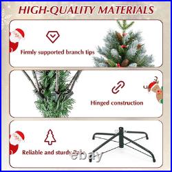 4-9 ft Artificial Christmas Tree Snow Frosted Pine Tree with Pinecones&Red Berries