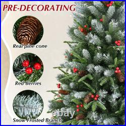 4-9 ft Artificial Christmas Tree Snow Frosted Pine Tree with Pinecones&Red Berries