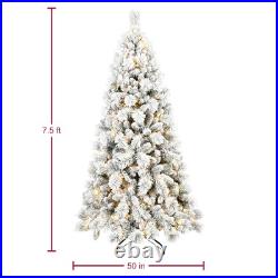 4-9 ft Pre-Lit Flocked Artificial Christmas Tree White Pine Tree & Foldable Base