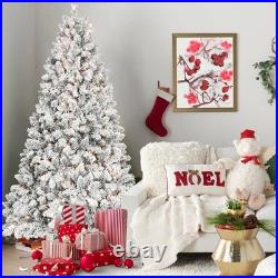 4-9 ft Prelit Flocked Artificial Christmas Tree White Spruce Xmas Tree with Stand