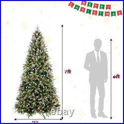 4-9ft Prelit Artificial Christmas Tree Snow Frosted with Pinecones & Red Berries