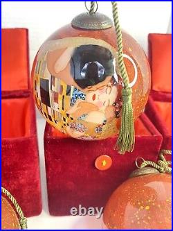 4 BB&B Gustav Klimt La Pastiche The Kiss Glass Ornament Hand Painted