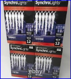 4 Boxes Gemmy LED WHITE SynchroLights Set of 12 Icicles Christmas Lights