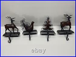 4 Cast Iron And Wood Reindeer Dove Tree Christmas Stocking Hangers/Holders