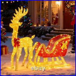 4 FT Lighted Christmas Reindeer & Santa Sleigh Set, Family Outdoor Indoor Xma