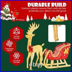 4 FT Lighted Christmas Reindeer & Santa Sleigh Set, Family Outdoor Indoor Xma