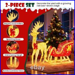 4 FT Lighted Christmas Reindeer & Santa Sleigh Set, Family Outdoor Indoor Xma