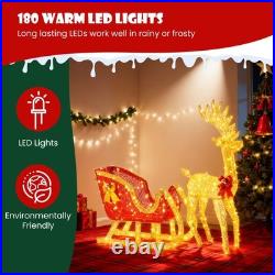 4 FT Lighted Christmas Reindeer & Santa Sleigh Set, Family Outdoor Indoor Xma