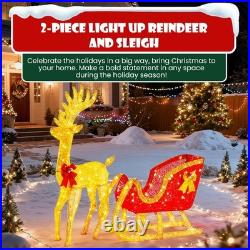 4 FT Lighted Christmas Reindeer & Santa Sleigh Set, Family Outdoor Indoor Xma