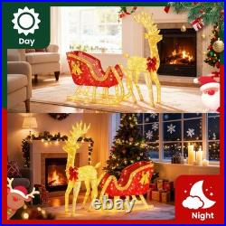 4 FT Lighted Christmas Reindeer & Santa Sleigh Set, Family Outdoor Indoor Xma