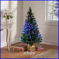 4-Foot Tall Beautiful Fiber Optic Christmas Tree with Gold Tone Base Holiday Decor