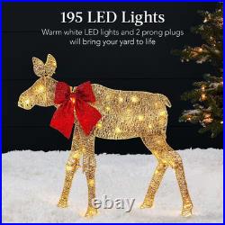 4 Ft. 3-Piece Lighted 2D Christmas Moose Outdoor Decoration with 195 LED Lights
