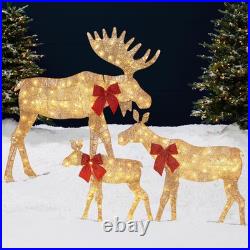 4 Ft. 3-Piece Lighted 2D Christmas Moose Outdoor Decoration with 195 LED Lights