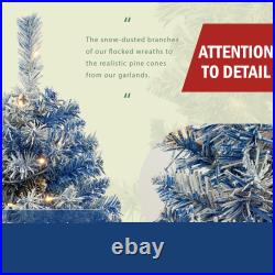 4-Piece Pre-lit Artificial Christmas Tree Set Garland, Wreath and Set of 2 Tree