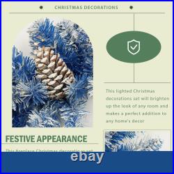 4-Piece Pre-lit Artificial Christmas Tree Set Garland, Wreath and Set of 2 Tree