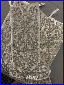 4 Tahari Luxury Beaded Champagne & Ivory Velvety Christmas Stockings New WithO Tag