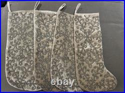 4 Tahari Luxury Beaded Champagne & Ivory Velvety Christmas Stockings New WithO Tag
