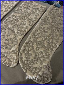 4 Tahari Luxury Beaded Champagne & Ivory Velvety Christmas Stockings New WithO Tag