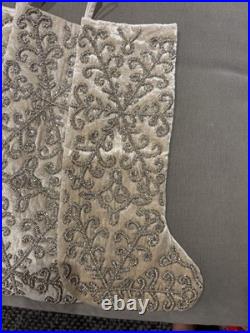 4 Tahari Luxury Beaded Champagne & Ivory Velvety Christmas Stockings New WithO Tag