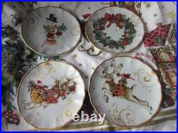 4 Williams Sonoma Twas The Night Before Christmas APPETIZER WREATH SNOWMAN PLATE
