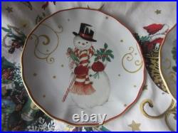 4 Williams Sonoma Twas The Night Before Christmas APPETIZER WREATH SNOWMAN PLATE