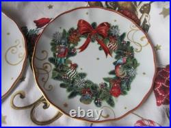 4 Williams Sonoma Twas The Night Before Christmas APPETIZER WREATH SNOWMAN PLATE