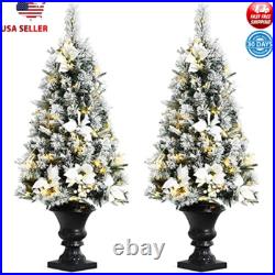 4ft Pre-lit Snow Flocked Christmas Tree With LED Lights New Flowers Urn Base 4ft Pre-lit Snow Flocked Christmas Tree With LED Lights New Flowers Urn Base