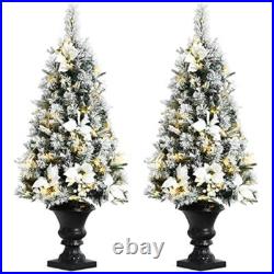 4ft Pre-lit Snow Flocked Christmas Tree With LED Lights New Flowers Urn Base 4ft Pre-lit Snow Flocked Christmas Tree With LED Lights New Flowers Urn Base