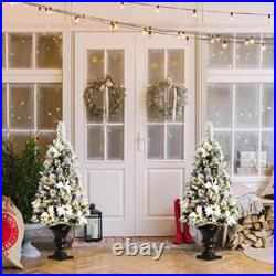 4ft Pre-lit Snow Flocked Christmas Tree With LED Lights New Flowers Urn Base 4ft Pre-lit Snow Flocked Christmas Tree With LED Lights New Flowers Urn Base