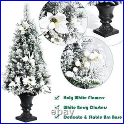 4ft Pre-lit Snow Flocked Christmas Tree With LED Lights New Flowers Urn Base 4ft Pre-lit Snow Flocked Christmas Tree With LED Lights New Flowers Urn Base
