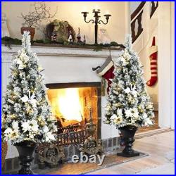 4ft Pre-lit Snow Flocked Christmas Tree With LED Lights New Flowers Urn Base 4ft Pre-lit Snow Flocked Christmas Tree With LED Lights New Flowers Urn Base