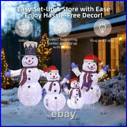 4pc Snowman Family Lighted Christmas Yard Decor Collapsible Display Set