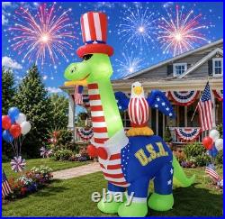 4th of July Inflatable Giant Dinosaur Eagle LED Patriotic BlowUp Yard Decor, 13FT