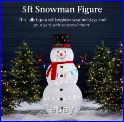 5Ft Lighted Pop-Up Snowman, Large White Outdoor Christmas Holiday Decoration