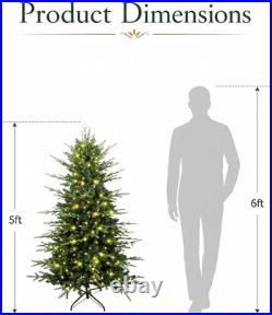 5Ft Pre-Lit Aspen Fir Artificial Christmas Tree, Pencil Xmas Tree
