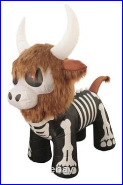 5'10 LED Skeleton Highland Cow with Fur Halloween Inflatable Haunted House Decor