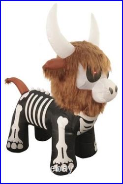 5'10 LED Skeleton Highland Cow with Fur Halloween Inflatable Haunted House Decor