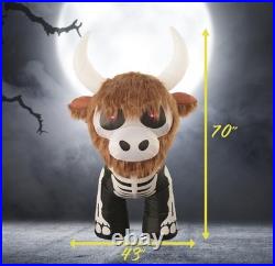 5'10 LED Skeleton Highland Cow with Fur Halloween Inflatable Haunted House Decor