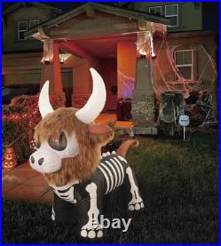 5'10 LED Skeleton Highland Cow with Fur Halloween Inflatable Haunted House Decor