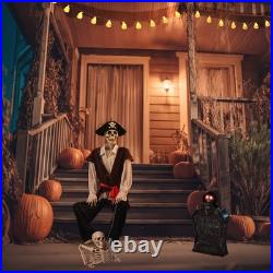 5.4 Ft Pirate Captain Skeleton & 15 Animated Tombstone Half Skeleton