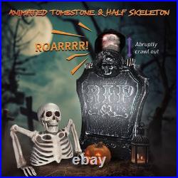 5.4 Ft Pirate Captain Skeleton & 15 Animated Tombstone Half Skeleton