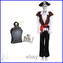 5.4 Ft Pirate Captain Skeleton & 15 Animated Tombstone Half Skeleton
