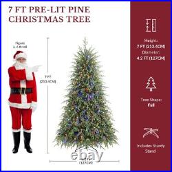 5.5-7.5ft Pre-Lit Mixed Cypress & PVC Artificial Christmas Tree Dual-Color LED
