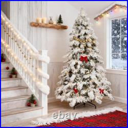 5/6/7/8 Ft Prelit Snow Flocked Artificial Christmas Tree Winter Indoor Decorate