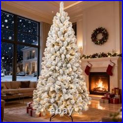 5/6/7 ft Prelit Snow Flocked Christmas Tree White Artificial Xmas Tree withStand