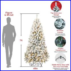 5/6/7 ft Prelit Snow Flocked Christmas Tree White Artificial Xmas Tree withStand