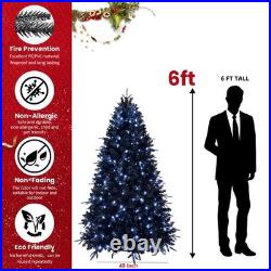 5-9 ft Prelit Artificial Black Christmas Tree Halloween Pine Tree for Holiday